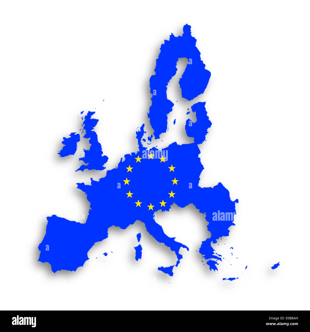 Abbildung einer Karte der Europäischen Union und EU-Fahne, isoliert Stockfoto