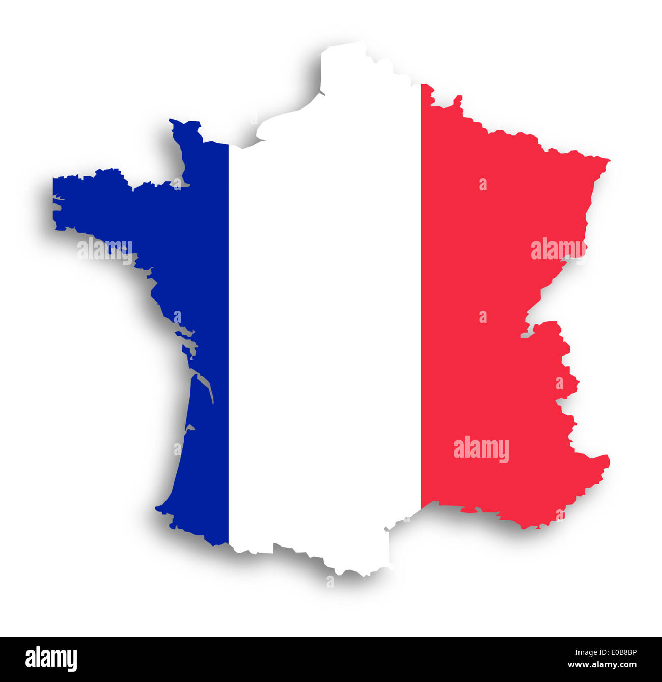 Karte der französischen Republik mit Nationalflagge isoliert Stockfoto
