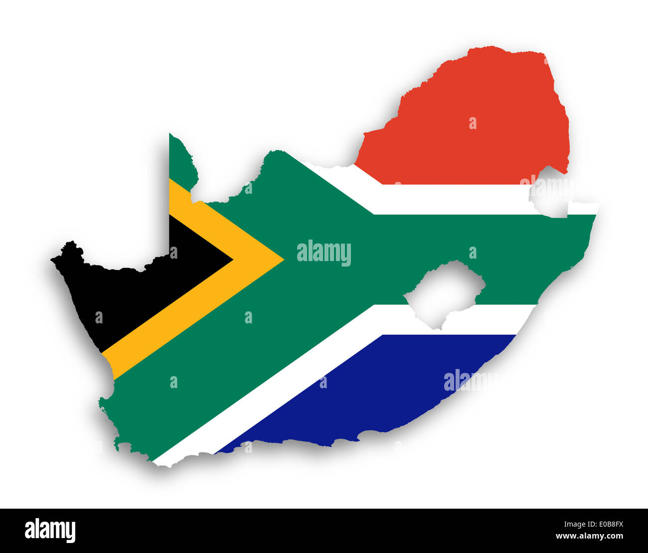 Karte von Südafrika mit Nationalflagge isoliert Stockfoto