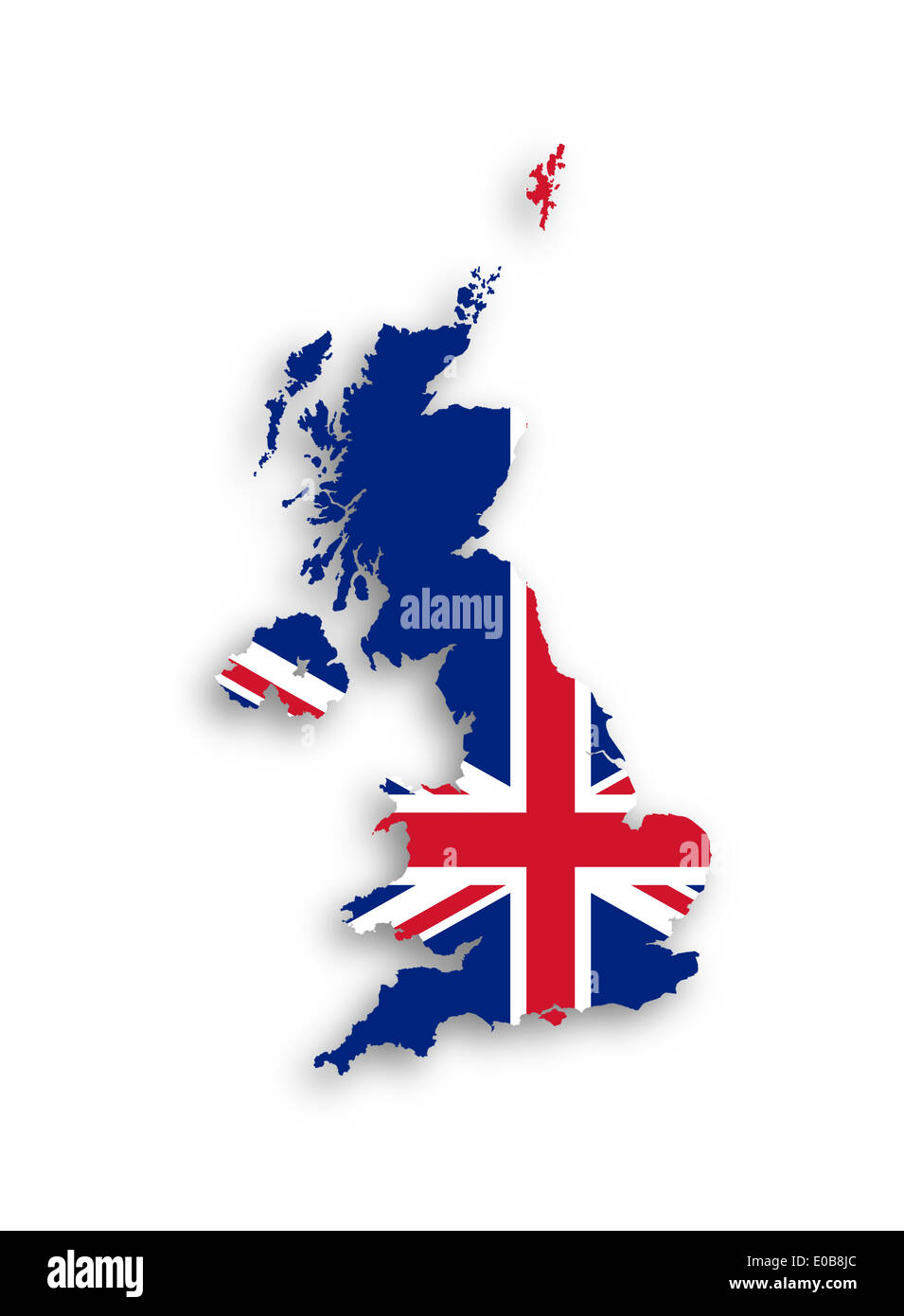 Karte des Vereinigten Königreichs Großbritannien und Nordirland mit Nationalflagge isoliert Stockfoto