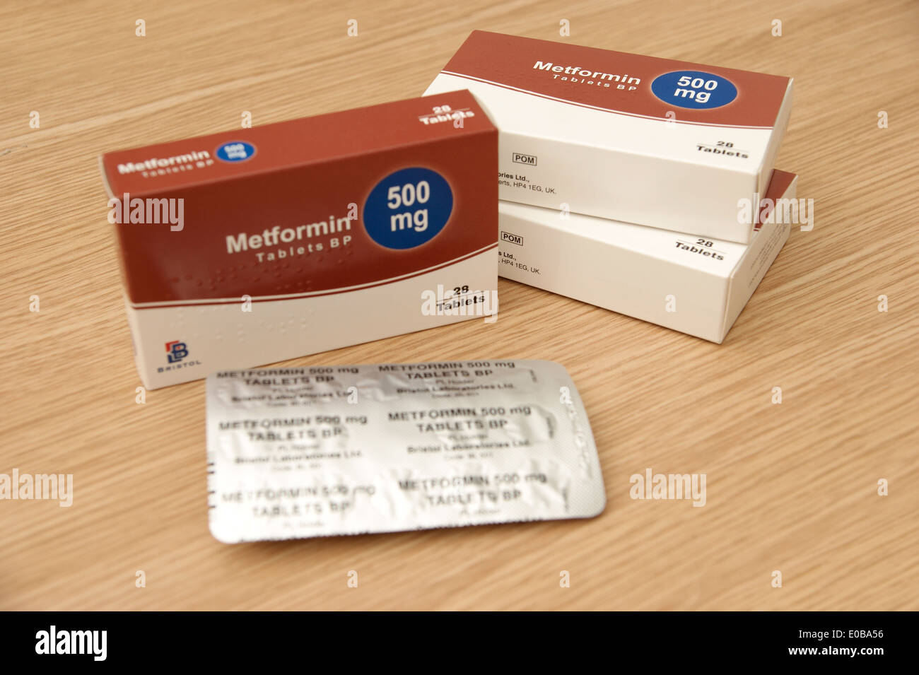 Boxen von Metformin Hydrochlorid verlängert freigegeben Tabletten zur Behandlung von Diabetes durch das Niveau des Zuckers im Blut regulieren Stockfoto