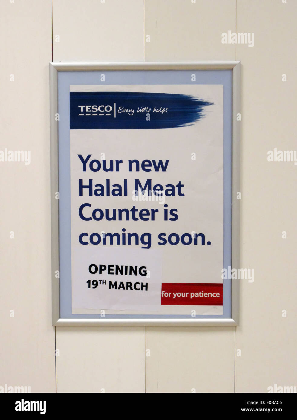 Britischer Supermarkt Halal Fleischtheke in Kürze Stockfoto
