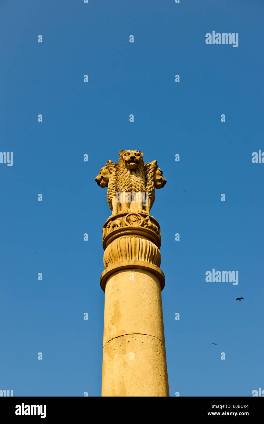 Ashoka Stambh Indian National Emblem, auf Malabar Hill, die auf alle 20 Rupie Geldscheine, Mumbai, Bombay, Indien Stockfoto