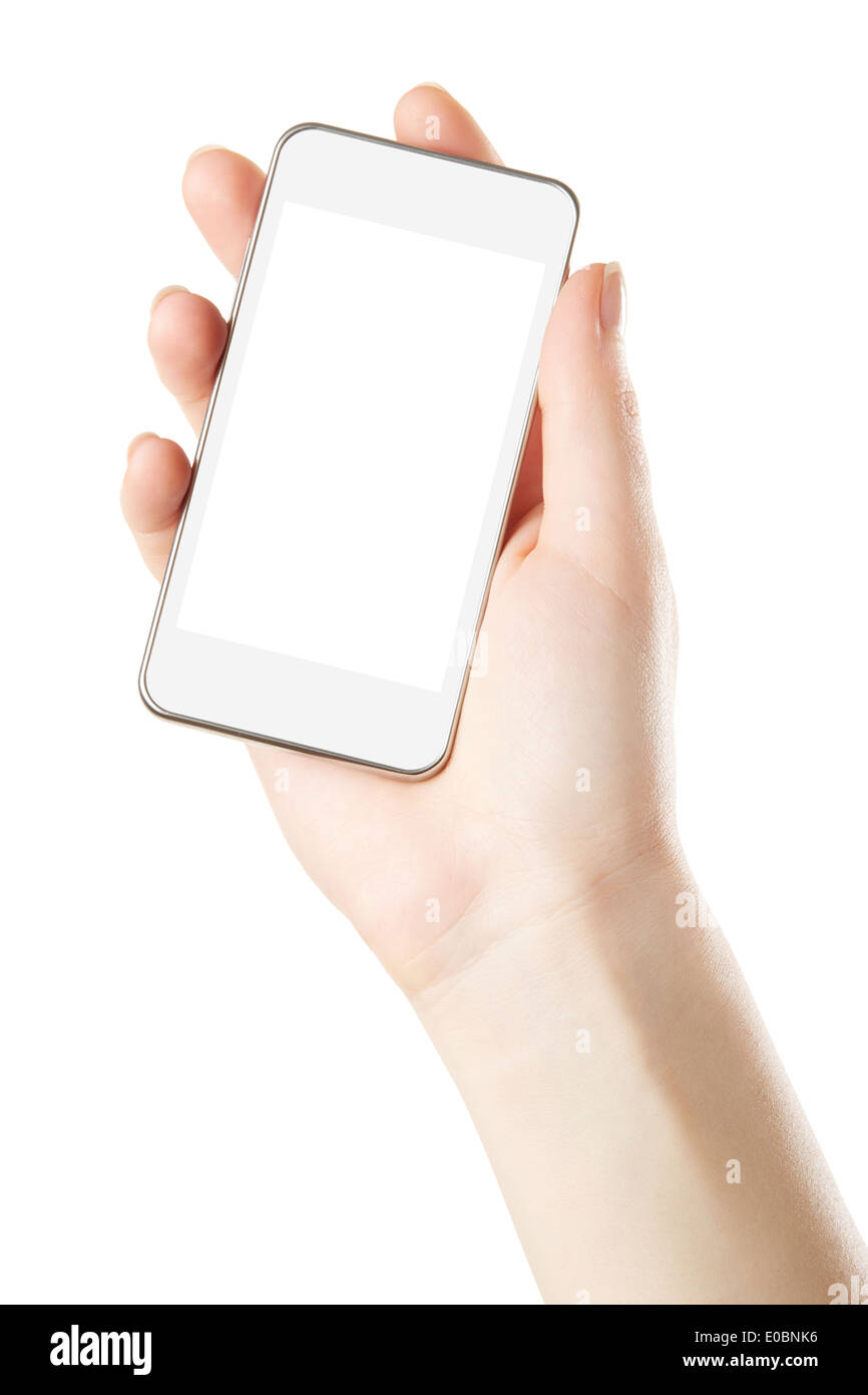 Smartphone in der Hand mit leerer Bildschirm Stockfoto