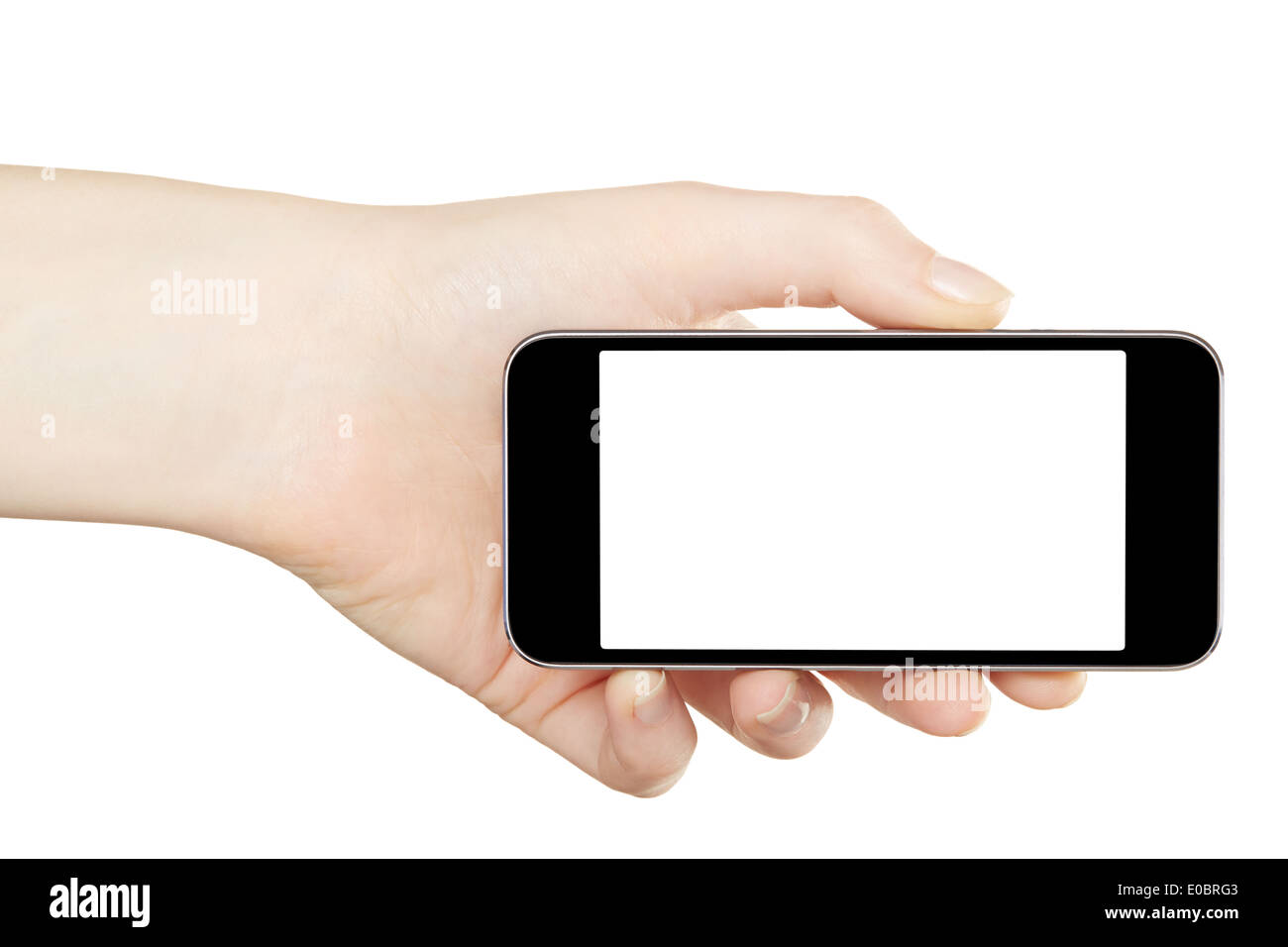 Smartphone in der Hand, horizontale Stockfoto