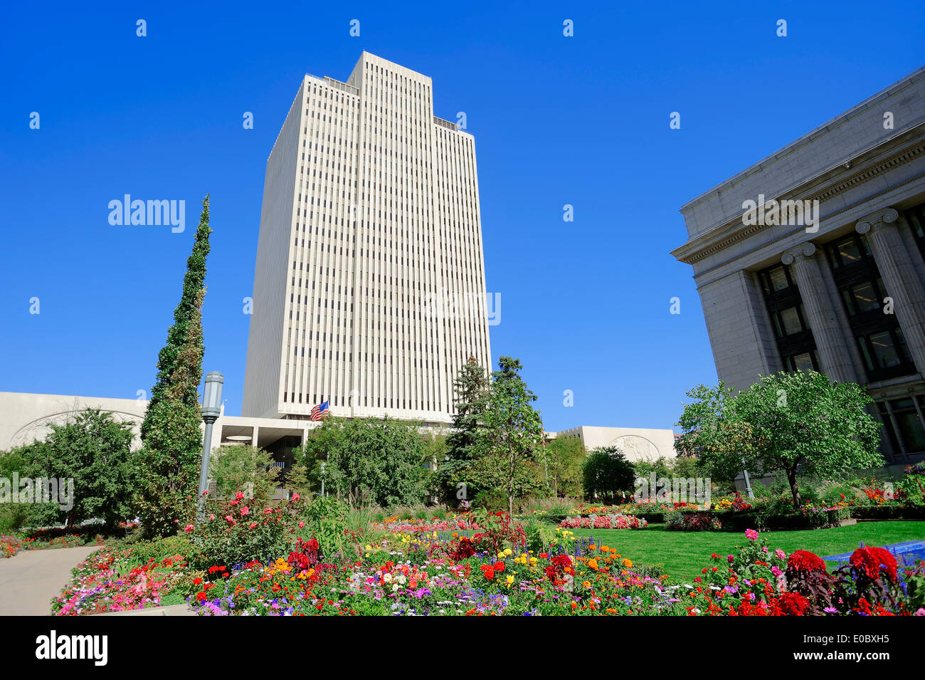 Bürogebäude der LDS Kirche, Tempelplatz, Salt Lake City, Utah, USA Stockfoto