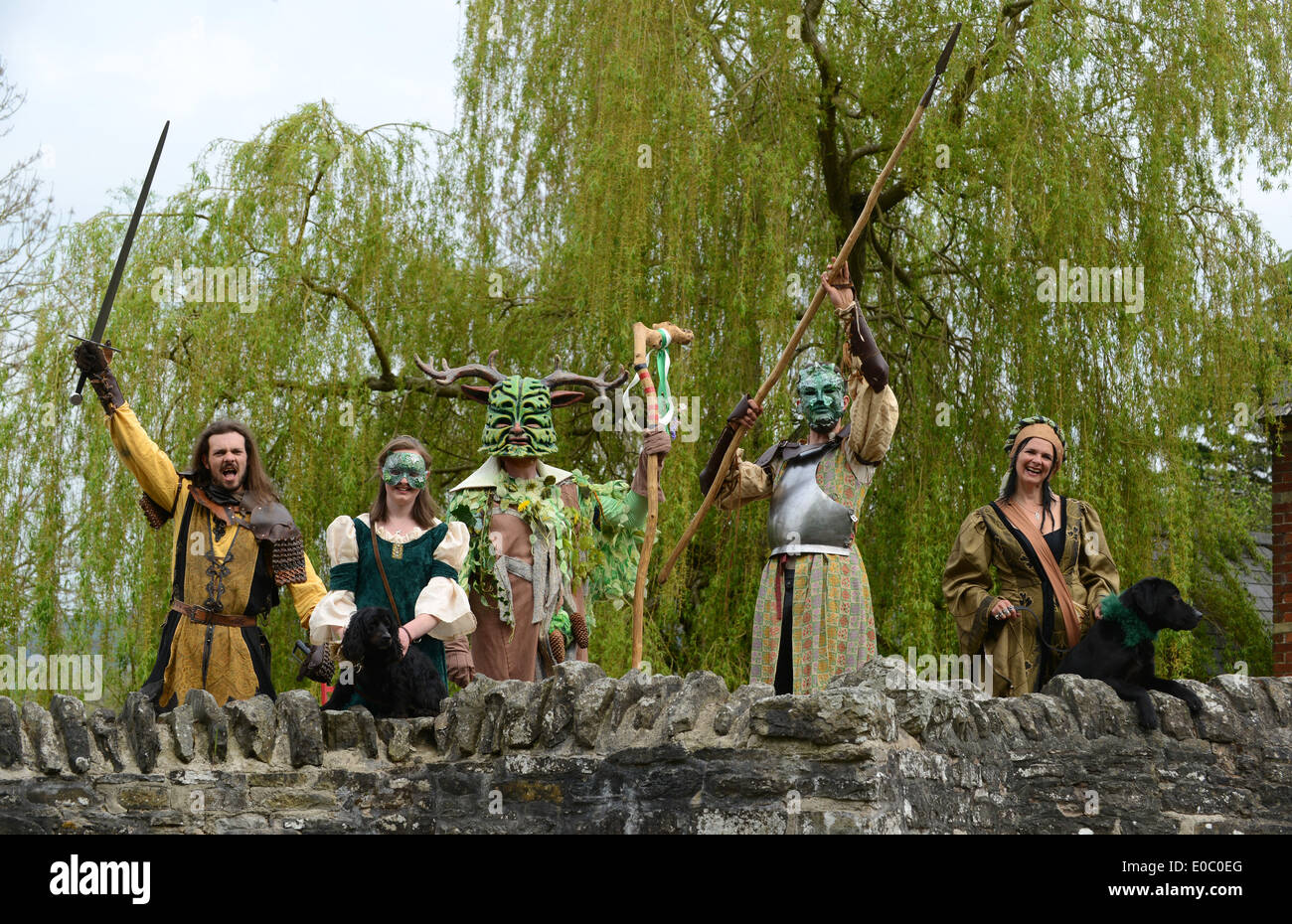 Der grüne Mann Festival Maifeiertag feiern in Clun in Shropshire Stockfoto