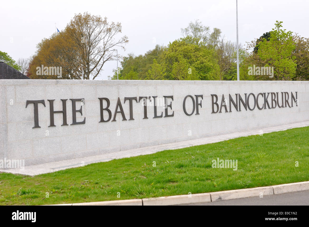 Schlacht von Bannockburn Besucherzentrum Eingangsschild auf dem Schlachtfeld in Stirlingshire, Schottland, Großbritannien, Europa Stockfoto