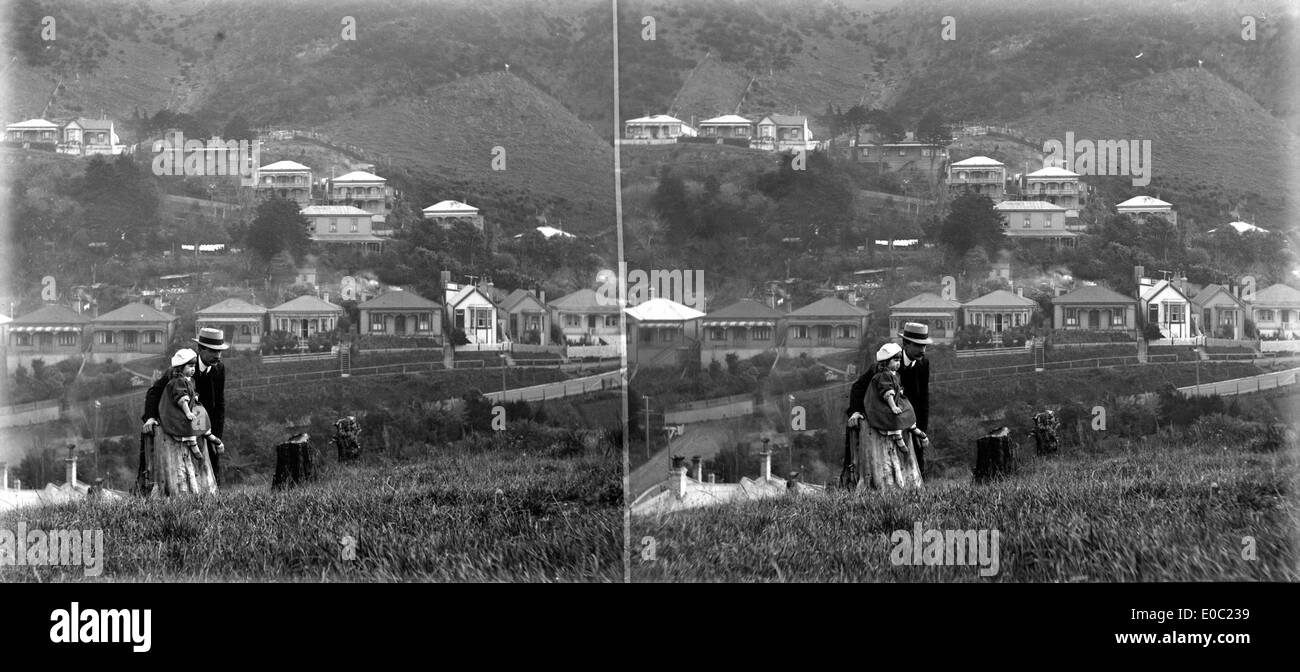 Eine stereoskopische Ansicht Patanga Halbmond, Thorndon, von Wellington Botanic Gardens zwischen 1902-1922 Stockfoto