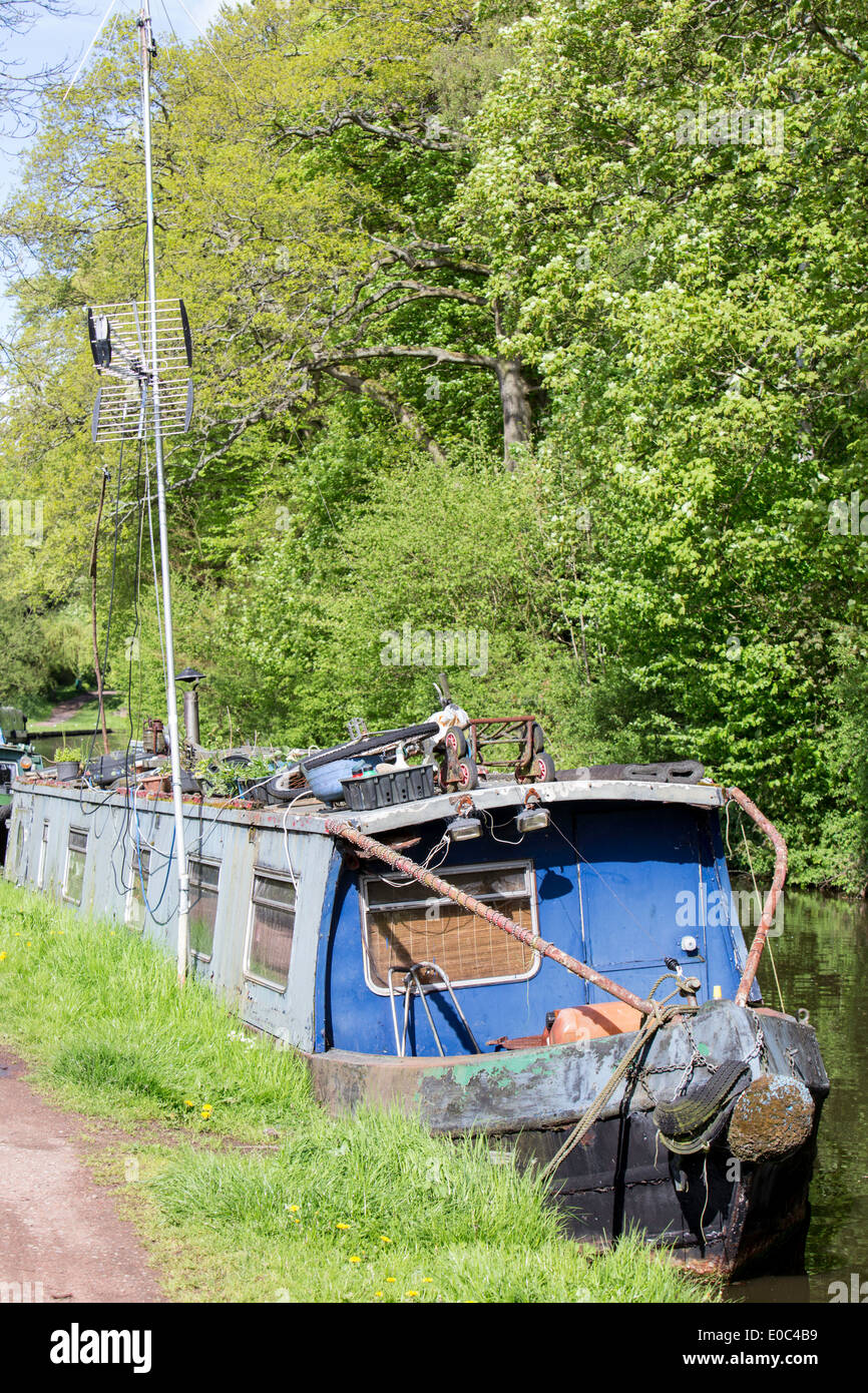 Alten Narrowboat festgemacht an der Staffordshire und Canal Worcester, England, UK Stockfoto