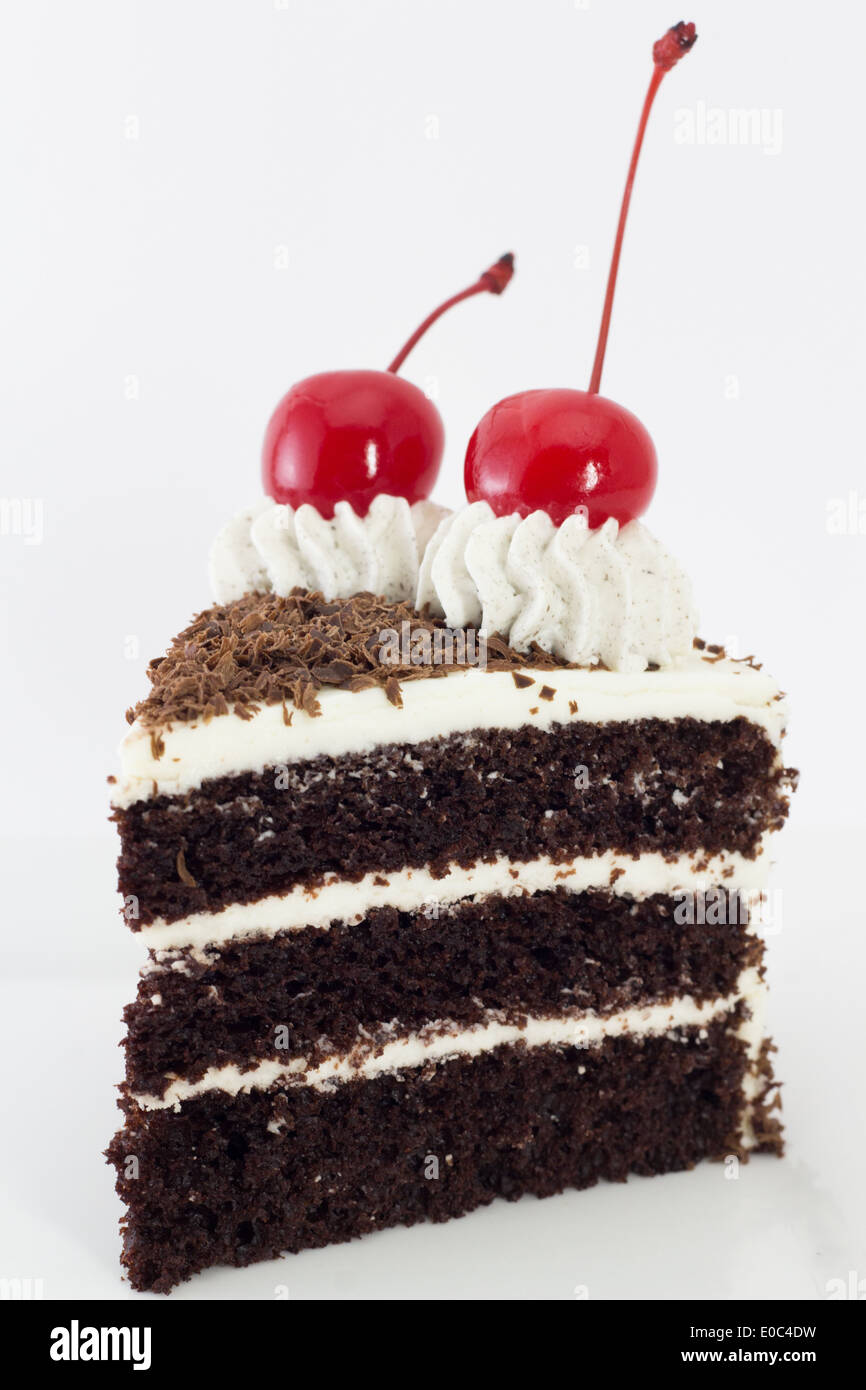 Eine Folie mit Schwarzwälder Kirschtorte Stockfoto