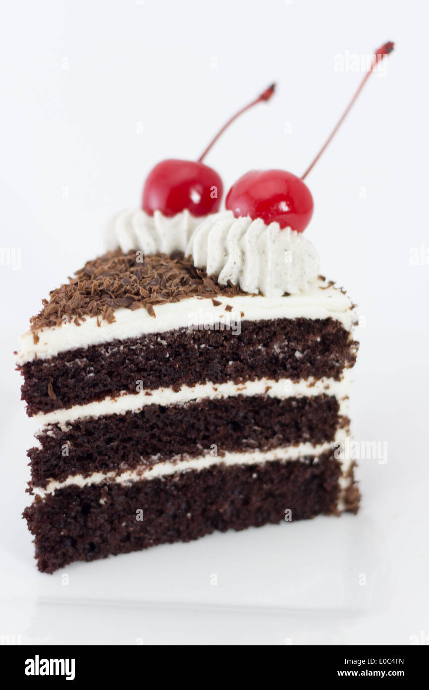 Eine Folie mit Schwarzwälder Kirschtorte Stockfoto