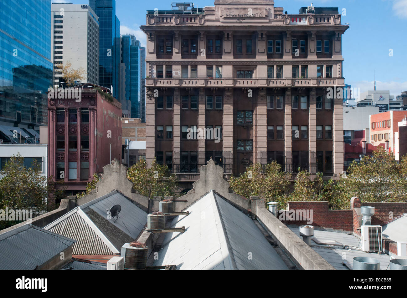Russell Street gesehen von Emporium in Lonsdale Street, Melbourne Stockfoto