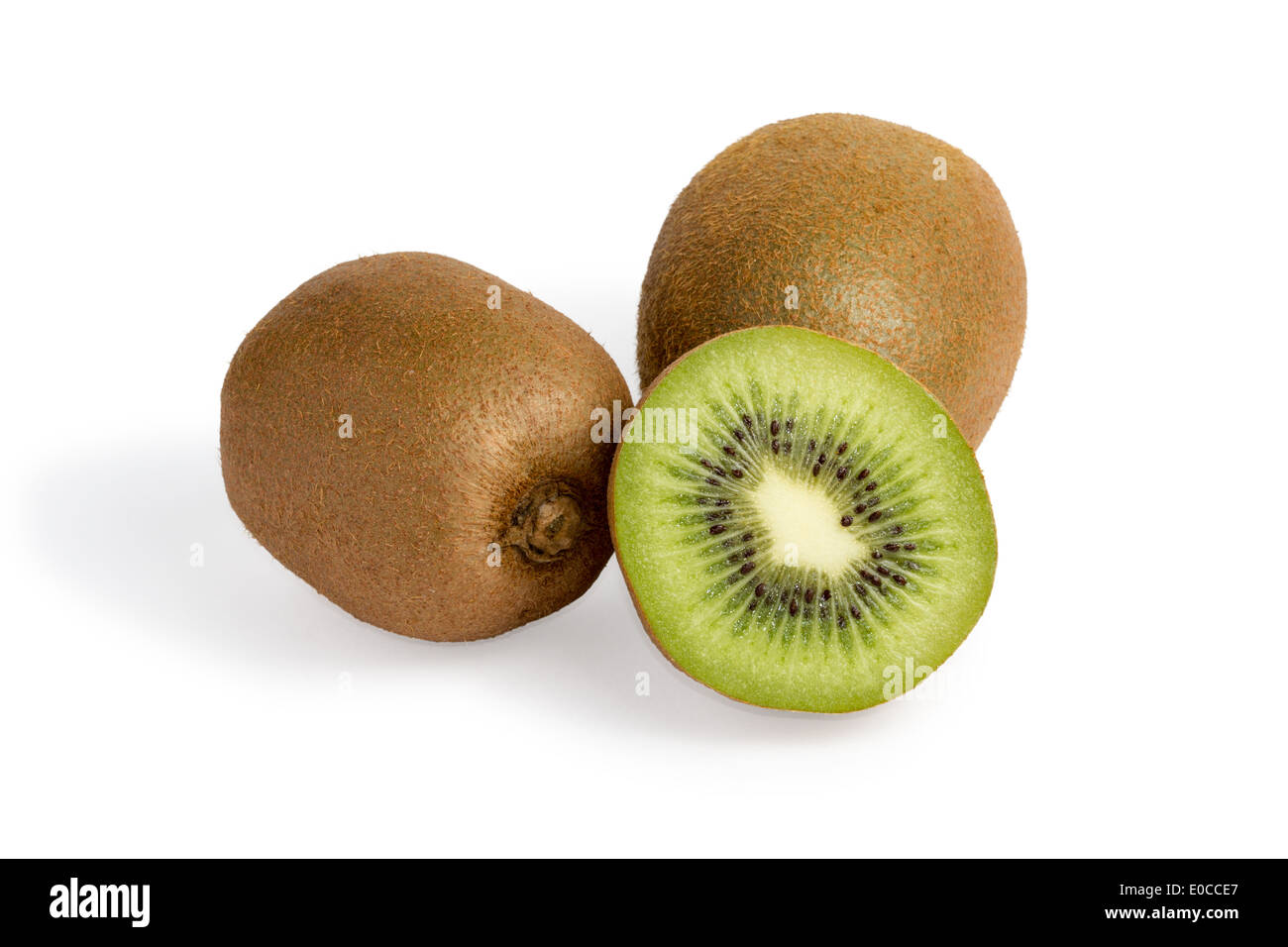 Drei Kiwis isoliert auf weißem Hintergrund Stockfoto