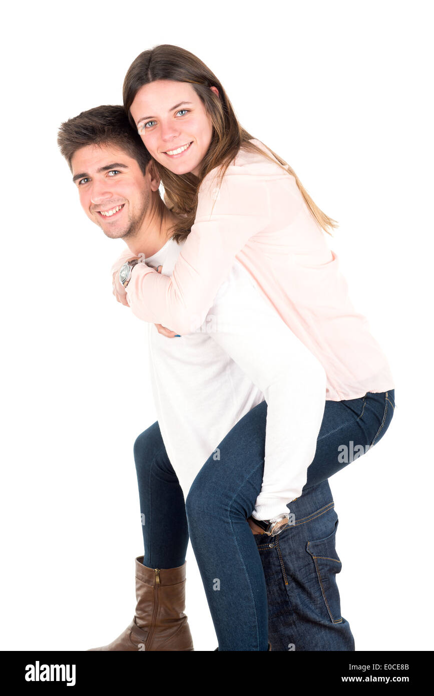 Junger Mann mit Freundin auf dem Rücken Stockfoto