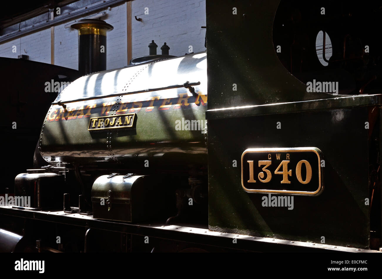Didcot Railway Centre, Heimat des Great Western Society. Eine kleine Rangierlok oder "Mops" namens "Trojaner" im Motor zu vergießen. Stockfoto