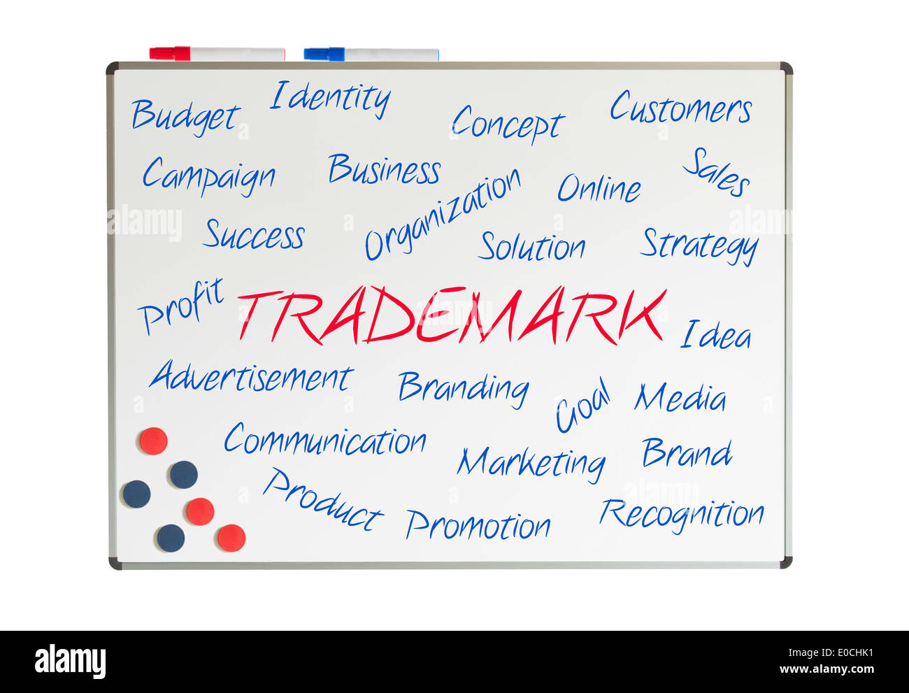 Marke Wortwolke auf einem Whiteboard geschrieben Stockfoto