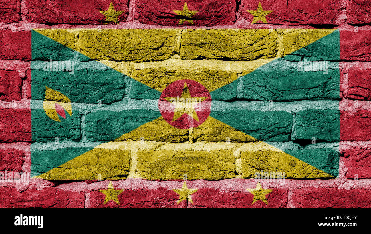 Sehr alte Ziegel Wand Textur Flagge von Grenada Stockfoto