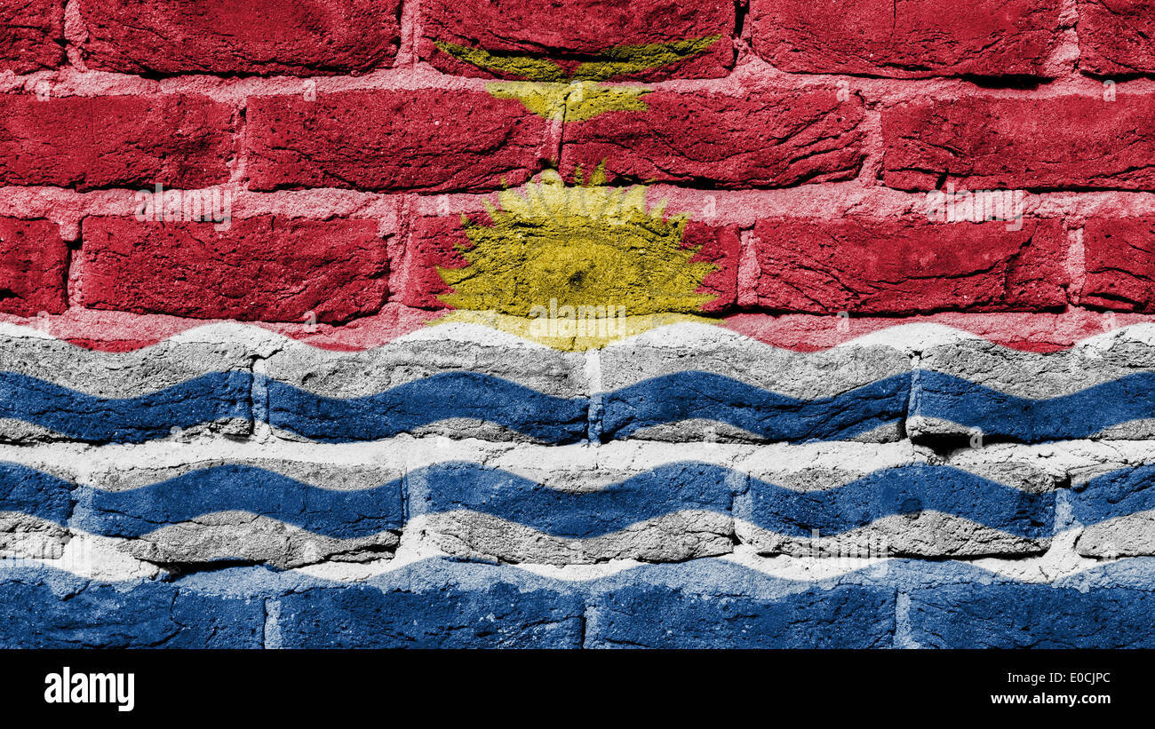 Sehr alte Ziegel Wand Textur Flagge von Kiribati Stockfoto