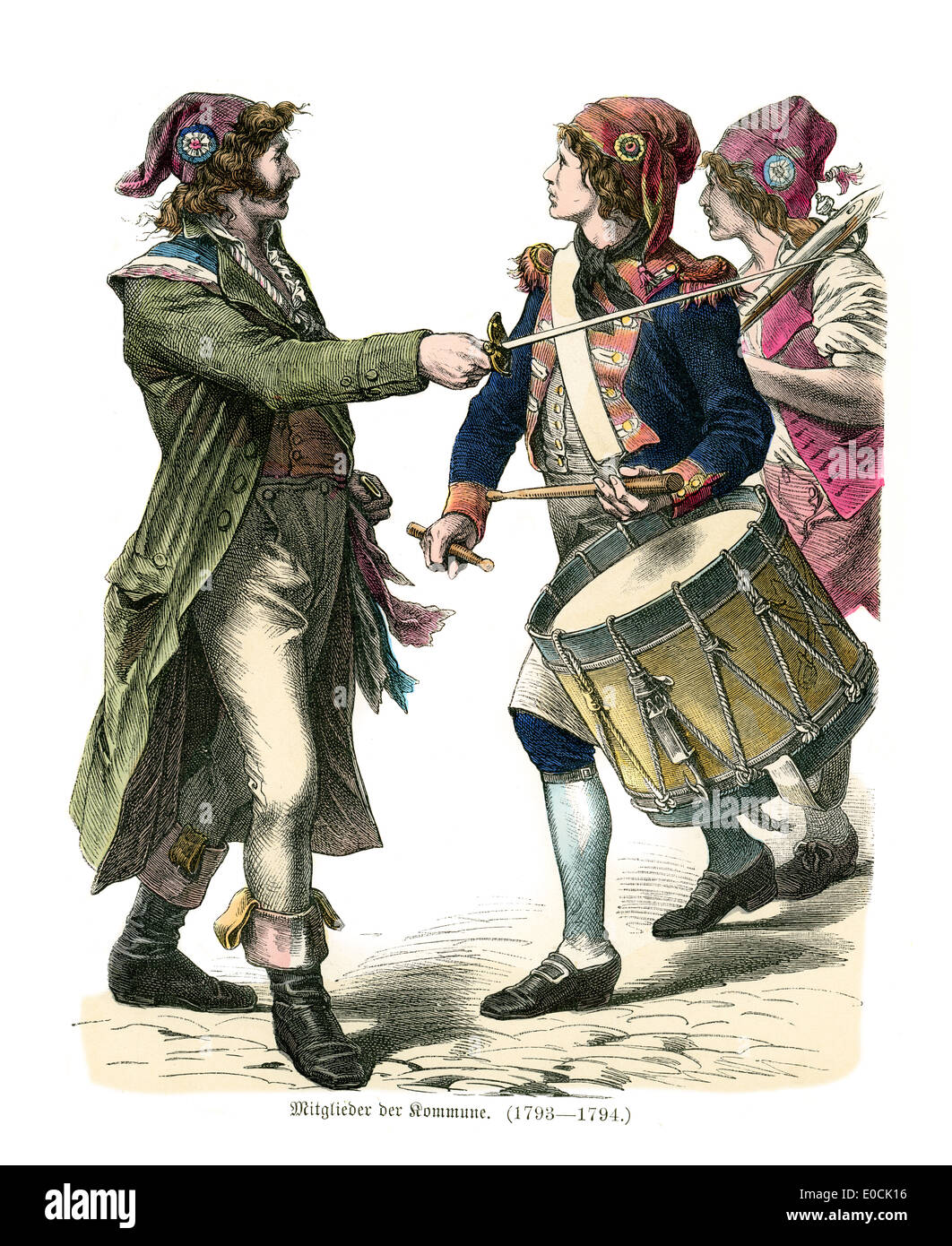 Trachten von Frankreich. Mitglieder der Gemeinde 1793 bis 1794. Stockfoto