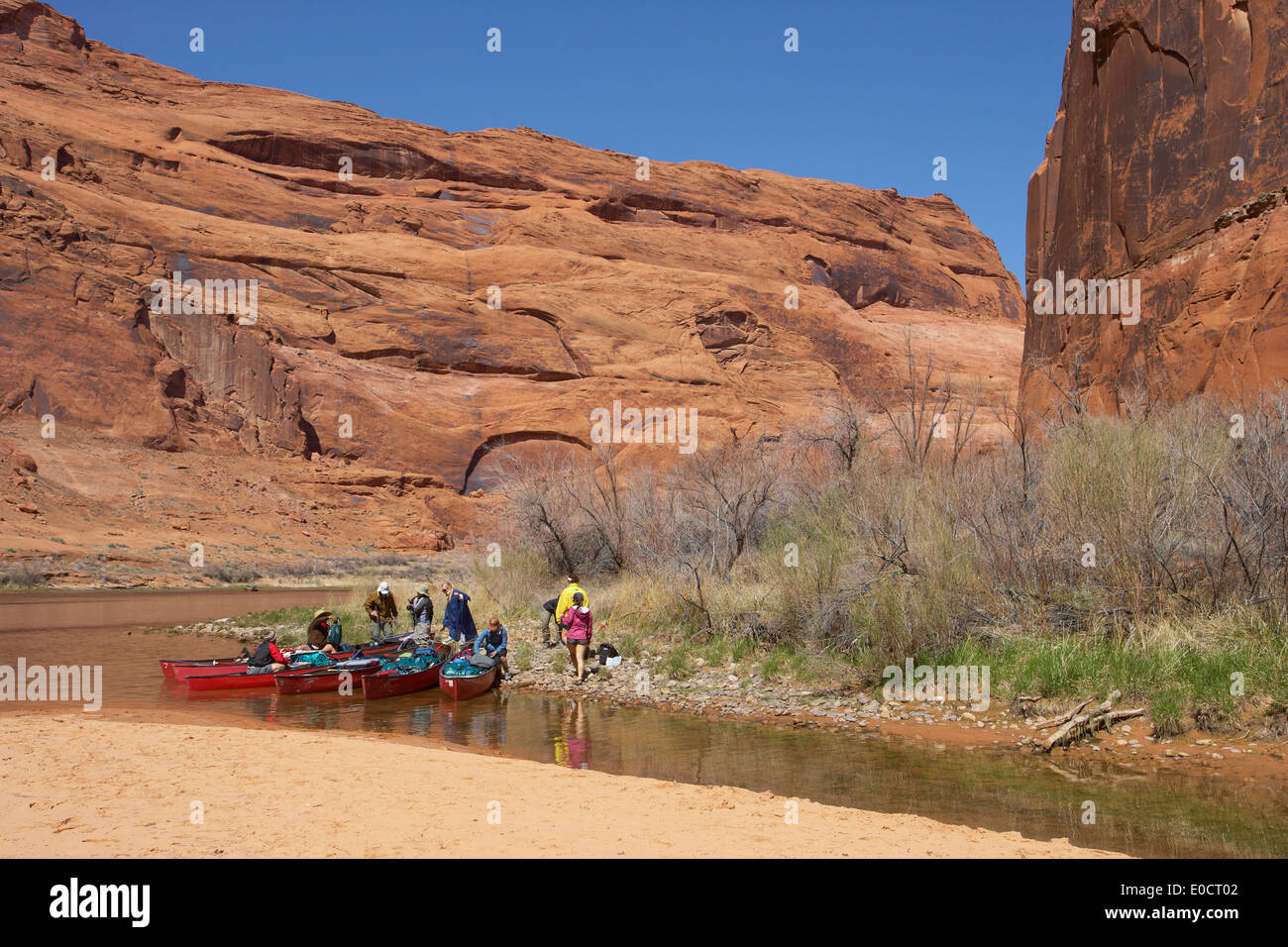 Menschen im Kanu auf dem Colorado River vom Glen Canyon Dam nach Lees Ferry, Glen Canyon, Arizona, USA, Amerika Stockfoto
