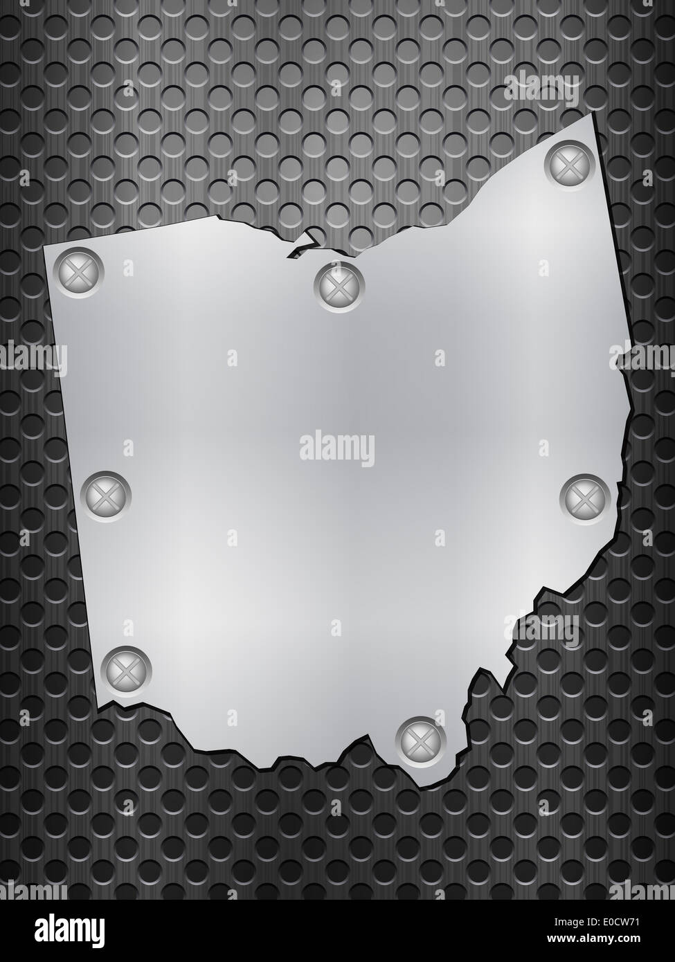 Ohio Metall Karte auf einem schwarzen Metallgitter. Stockfoto