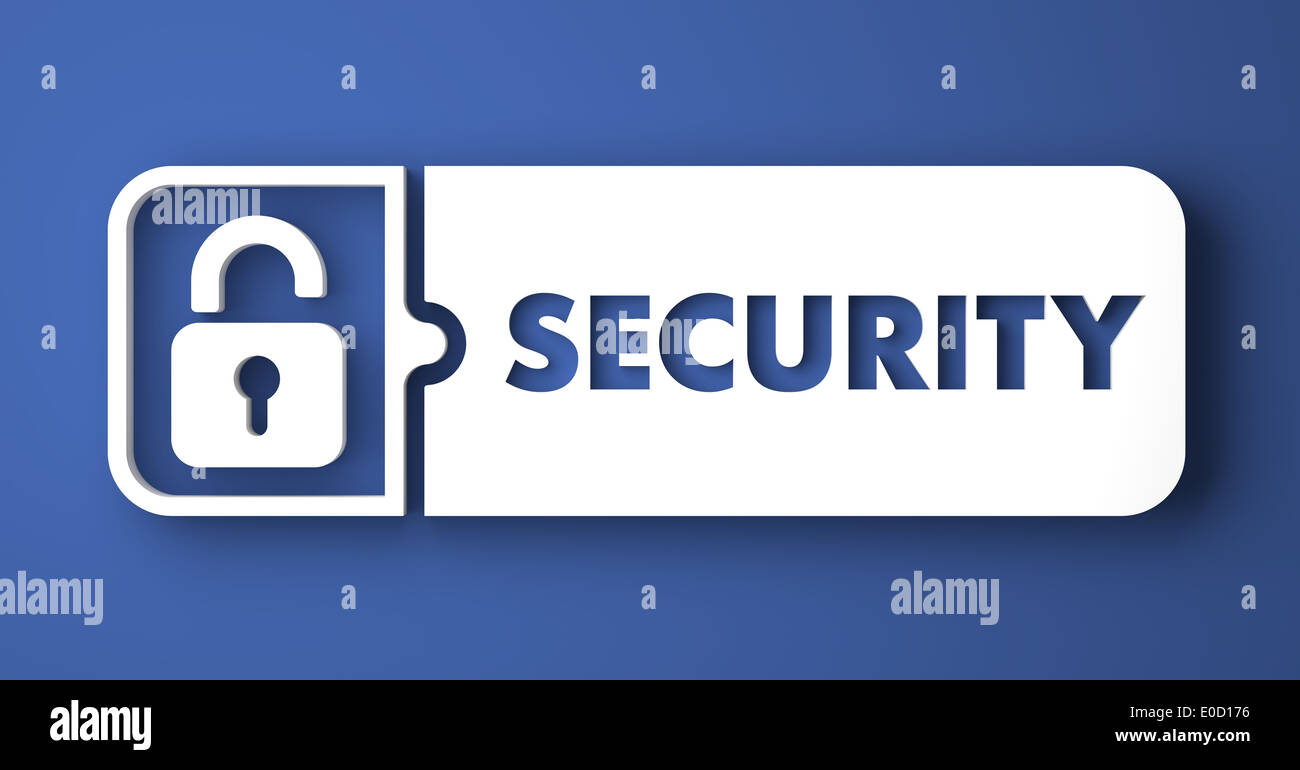 Sicherheitskonzept auf blauem Hintergrund im Flat Design. Stockfoto
