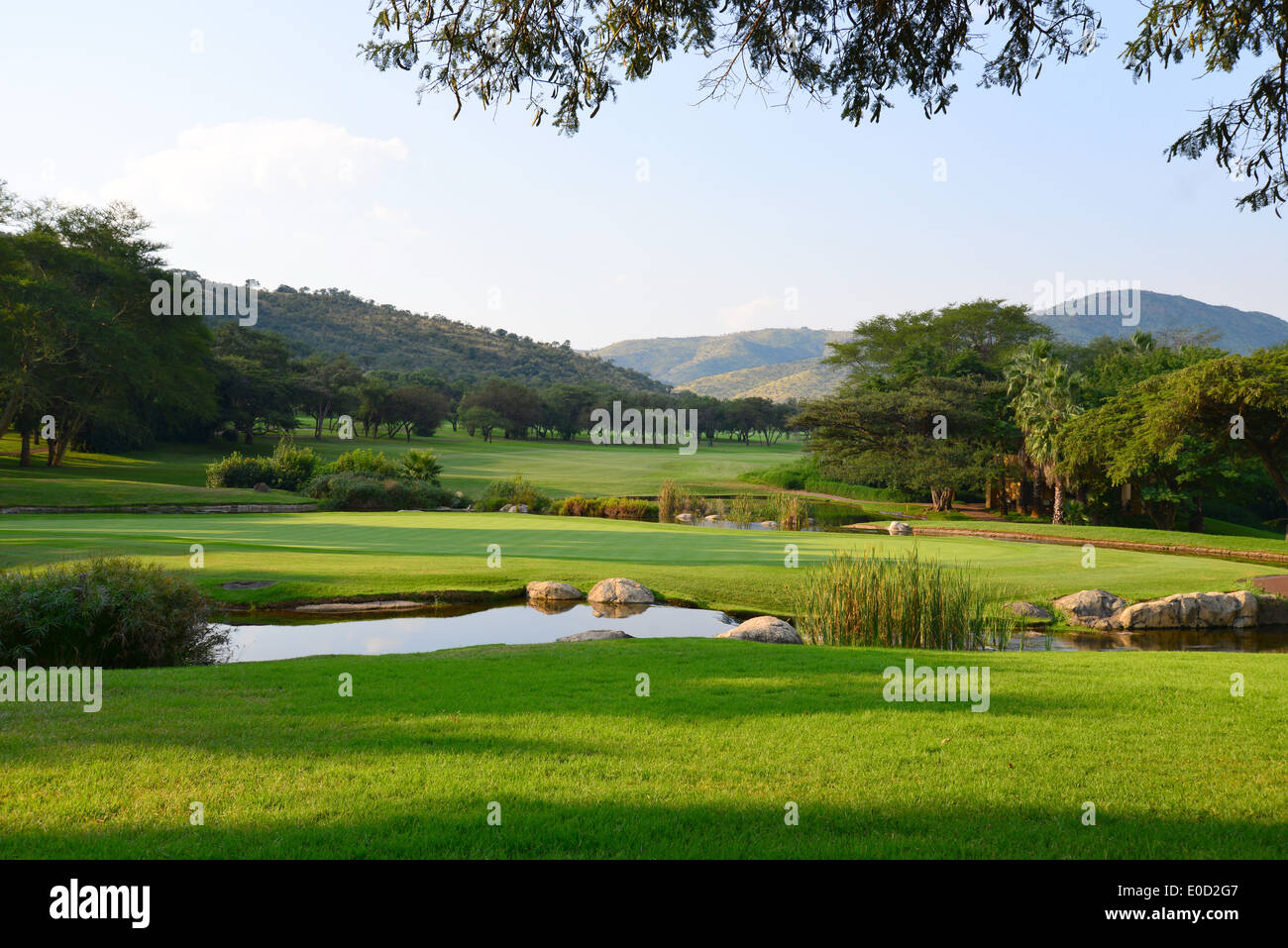 Gary Player Country Club Golf Course, Sun City holiday Resort, Pilanesberg, North West Province, Südafrika Stockfoto