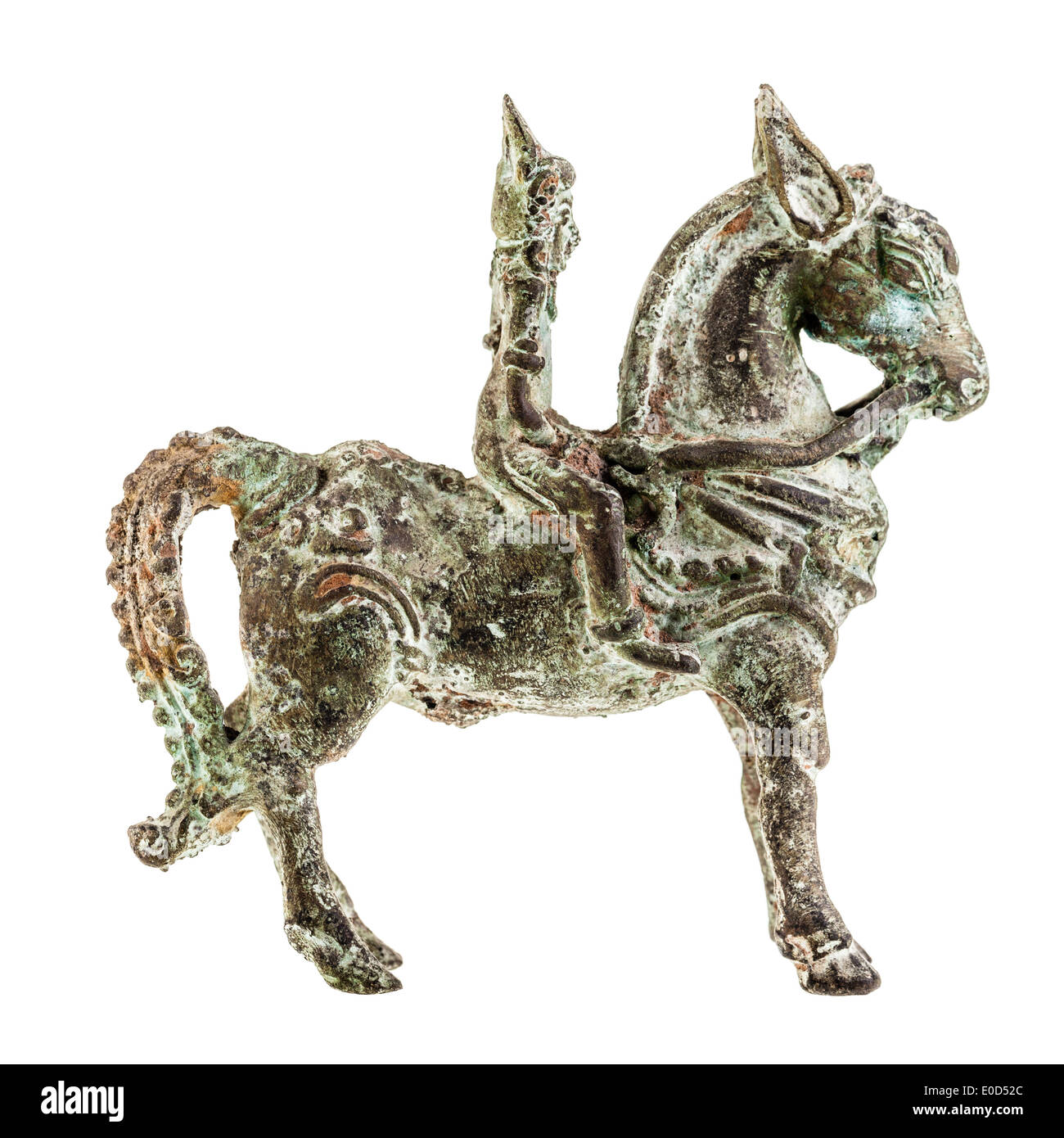 eine antike Statuette eines Hindonesian Reiters isoliert auf weiss Stockfoto