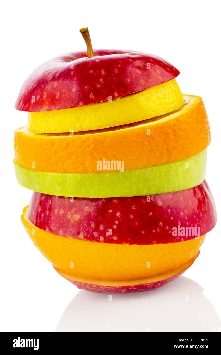Mehrere verschiedene Scheiben von frischen Früchten mit vielen Vitaminen, Mehrere Gegenspieler Scheiben von Frischen Fruechten Mit Vielen Vita Stockfoto