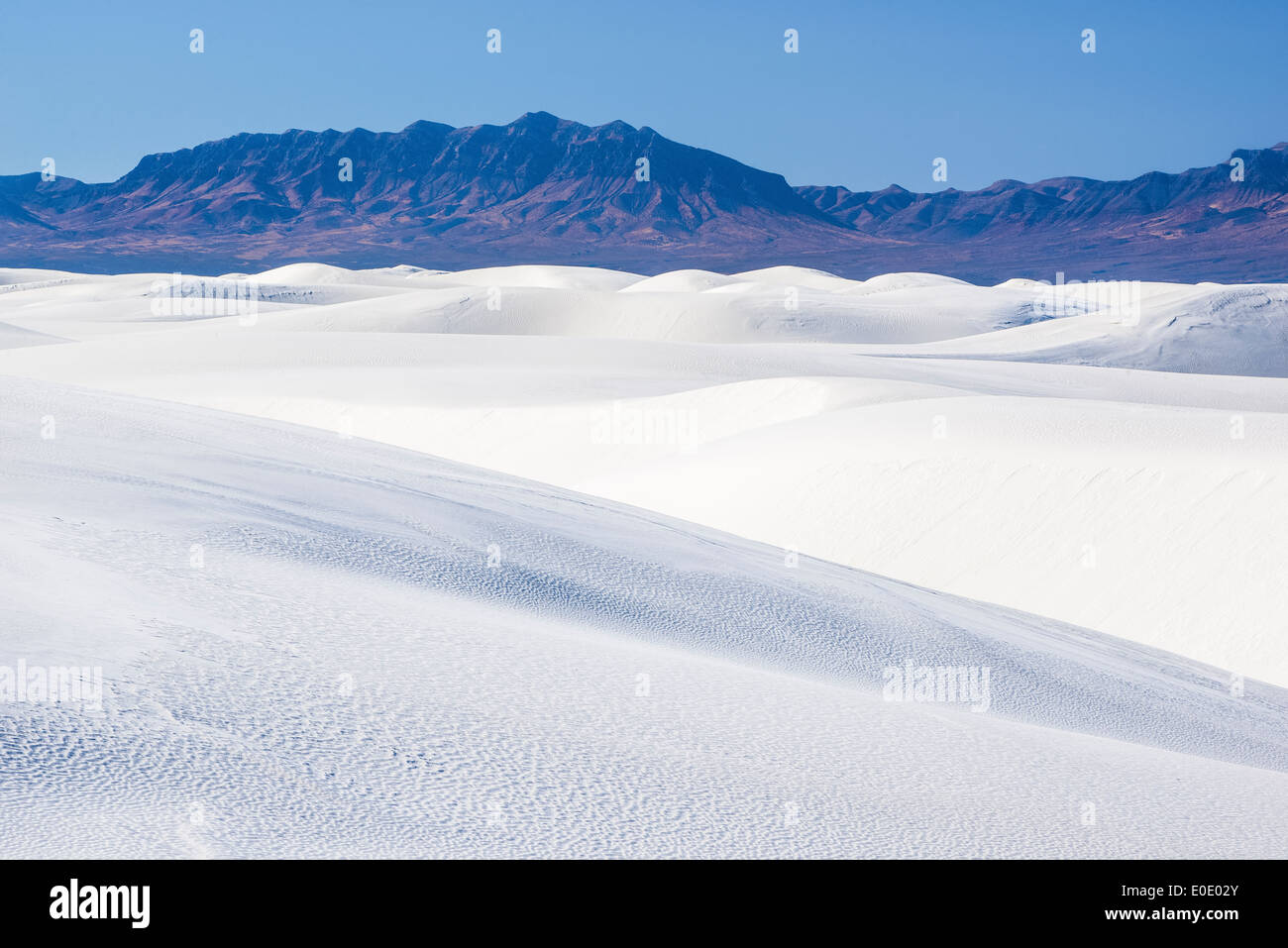 Sanddünen und San Andres Mountains, White Sands National Monument, New Mexico. Stockfoto