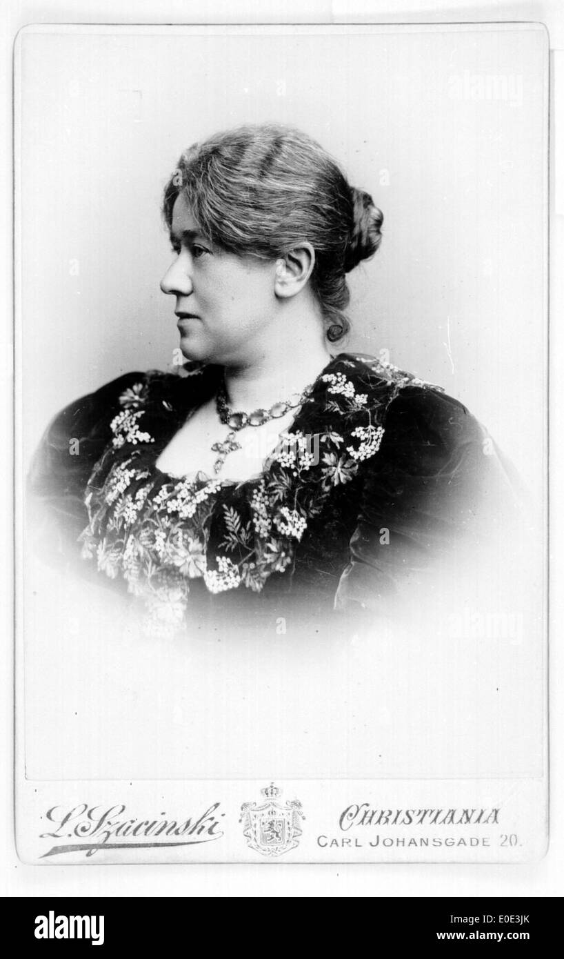 Dieses aus dem 19. Jahrhundert stammende Porträt einer Frau zeigt die Mode und den Stil dieser Zeit. Das Porträt fängt das Motiv in einem formalen Setting ein, das wahrscheinlich eine hochgesellschaftliche Frau der Zeit darstellt und historische Einstellungen gegenüber Geschlecht und Mode widerspiegelt. Stockfoto