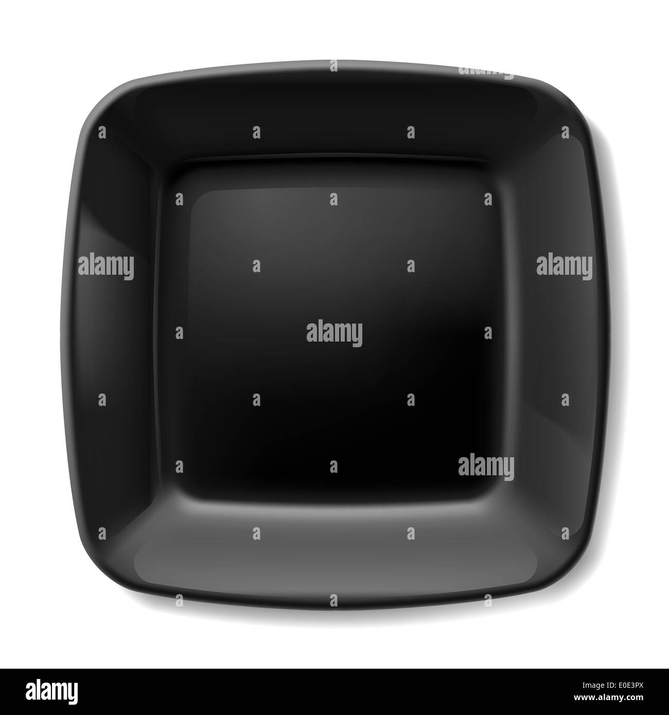 Schwarze quadratische Platte mit abgerundeten Ecken isoliert auf weißem Hintergrund Stockfoto