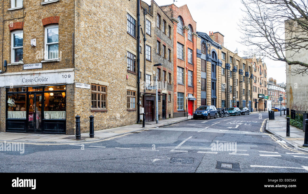 Bermondsey, Tanner Straße, Architekturen und alten Backstein-Gebäude - Lager London SE1 Stockfoto