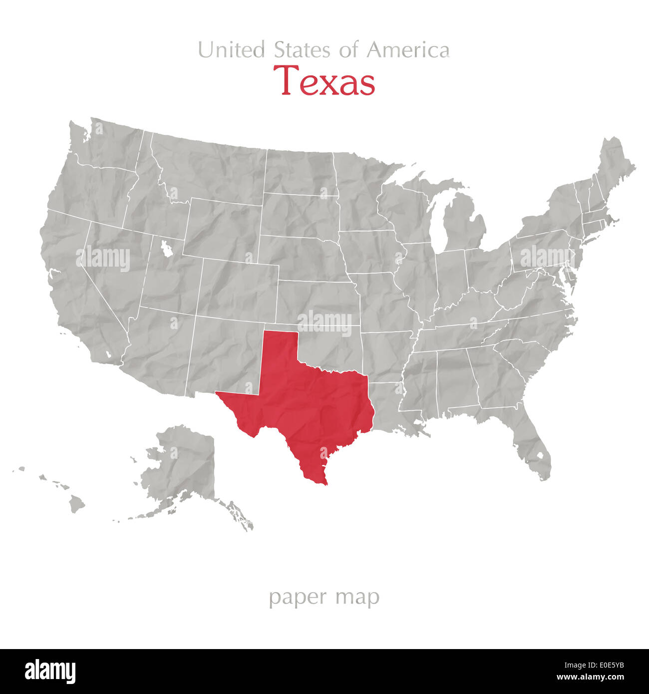 Vereinigte Staaten von Amerika-Karte und Texas Territorium auf Papierhintergrund Stockfoto
