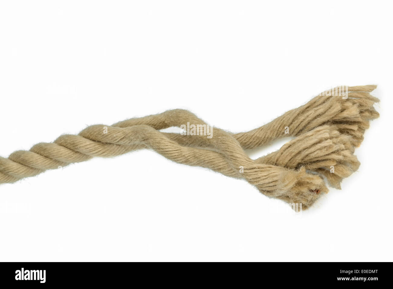 Stück von einem Seil, symbolische Foto für Schwäche, Stueck Eines Seils, Symbolfoto Fuer Kraft, Zuverlaessigk, Stärke und Zuverlässigkeit Stockfoto