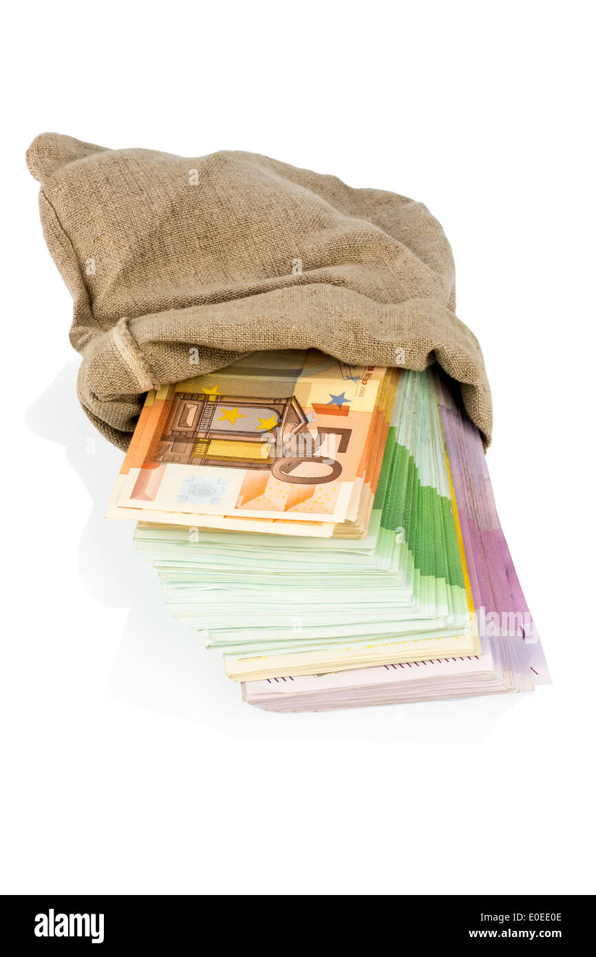 Banknoten in eine kleine Tasche, symbolische Foto für Einsparungen, Schwarzgeld, Bestechung und Korruption, Geldscheine in Einem Saeckchen, Symbo Stockfoto