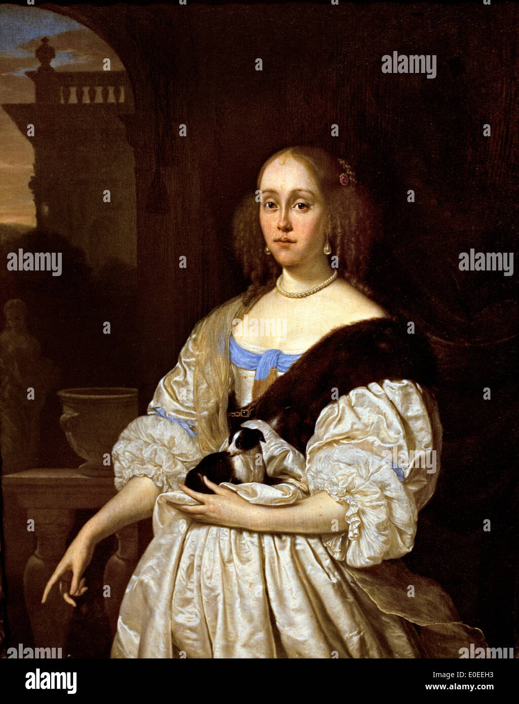Porträt einer Dame mit einem Schoßhund 1672 Frans van Mieris ich 1635-1681 Niederlande Niederlande Stockfoto