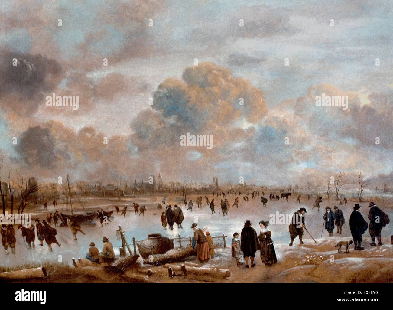 Winterlandschaft mit Skatern auf eine gefrorene Wasserstraße ca. 1650-1655 Aert van der Neer 1603/4-1677 Dutch Niederlande Stockfoto