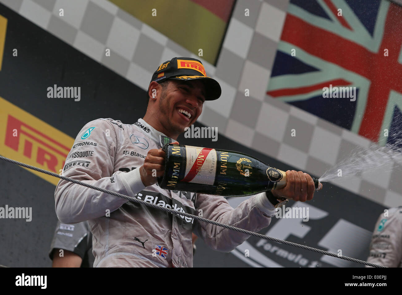 Circuit de Barcelona-Catalunya, Barcelona, Spanien. 11. Mai 2014. Spanische Formel 1 Grand Prix. Lewis Hamilton nimmt 1. Platz auf dem Podium Credit: Action Plus Sport/Alamy Live News Stockfoto