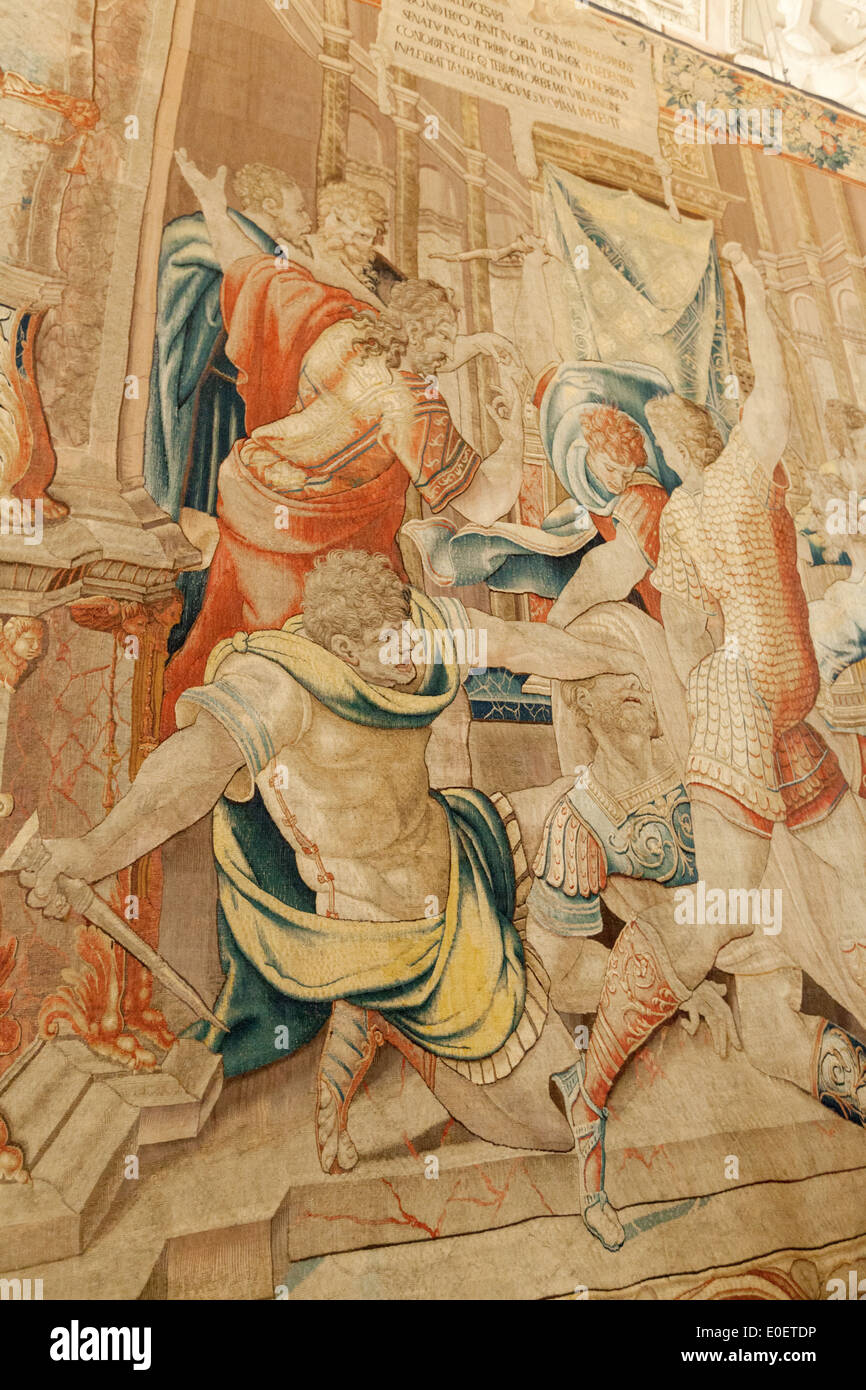 Detail von der Ermordung von Caesar Tapisserie, die Galerie der Wandteppiche, Vatikanische Museen, Vatikanstadt, Italien Stockfoto