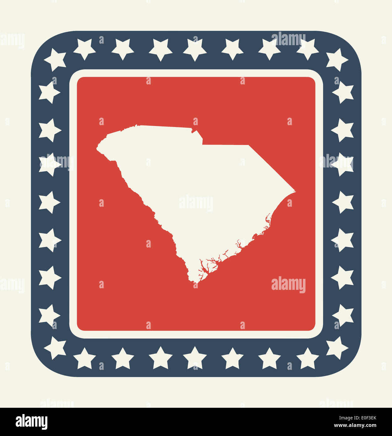 South Carolina State Taste auf amerikanische Flagge in flachen Web-Design-Stil, isoliert auf weißem Hintergrund. Stockfoto