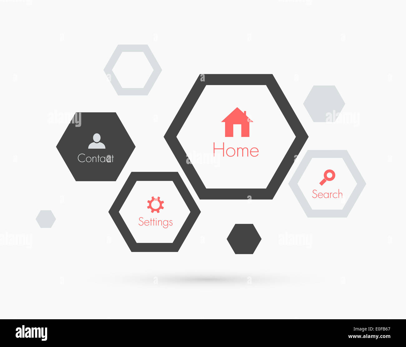 Websitevorlage mit Sechsecken. Flaches design Stockfoto
