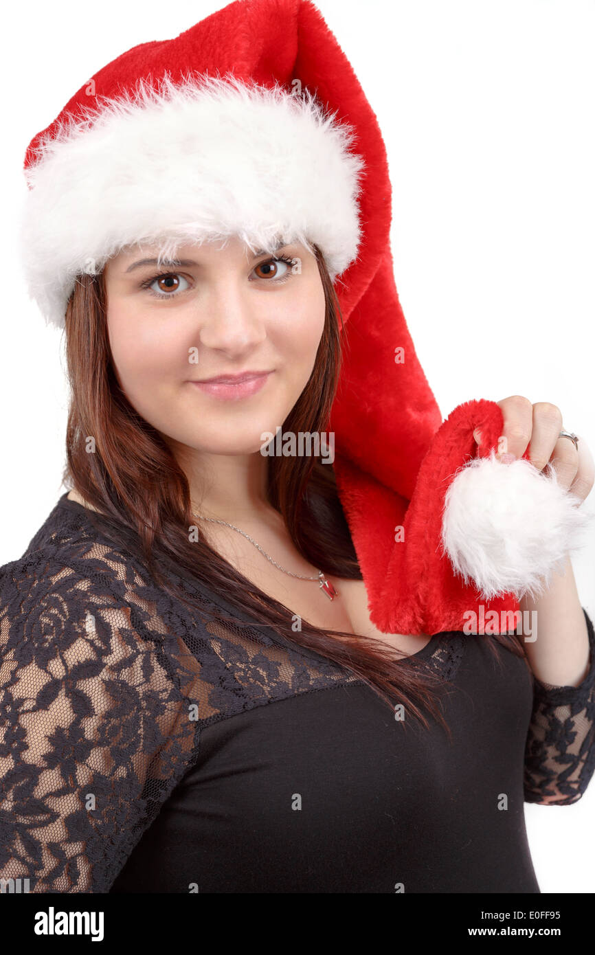 schönes Lächeln Santa schwangere isoliert auf weißem Hintergrund Stockfoto