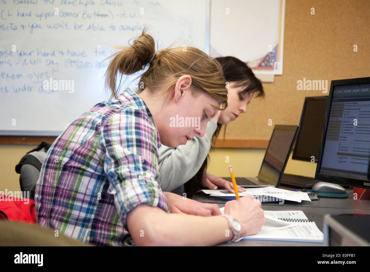 Erwachsene Frauen Studenten in einem lernen Umwelt Unterricht mit Computern Stockfoto