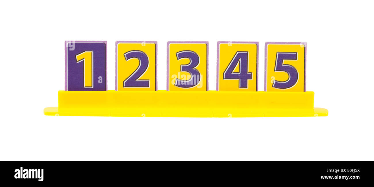 Rang eins bis fünf, Karten in einem Kunststoff-Halter platziert Stockfoto