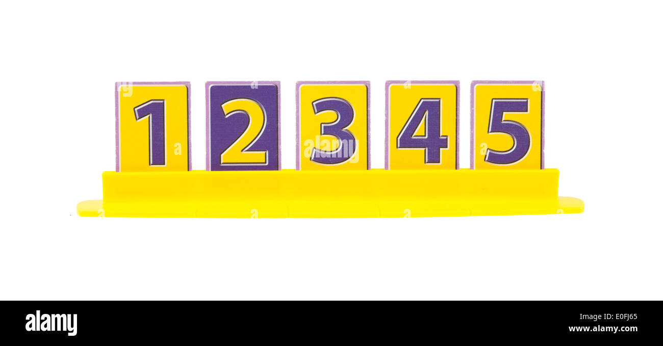 Rang eins bis fünf, Karten in einem Kunststoff-Halter platziert Stockfoto