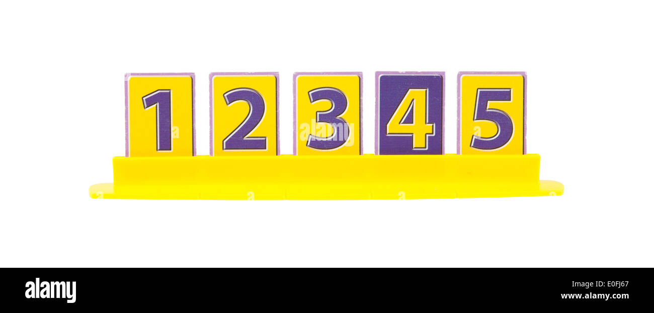 Rang eins bis fünf, Karten in einem Kunststoff-Halter platziert Stockfoto