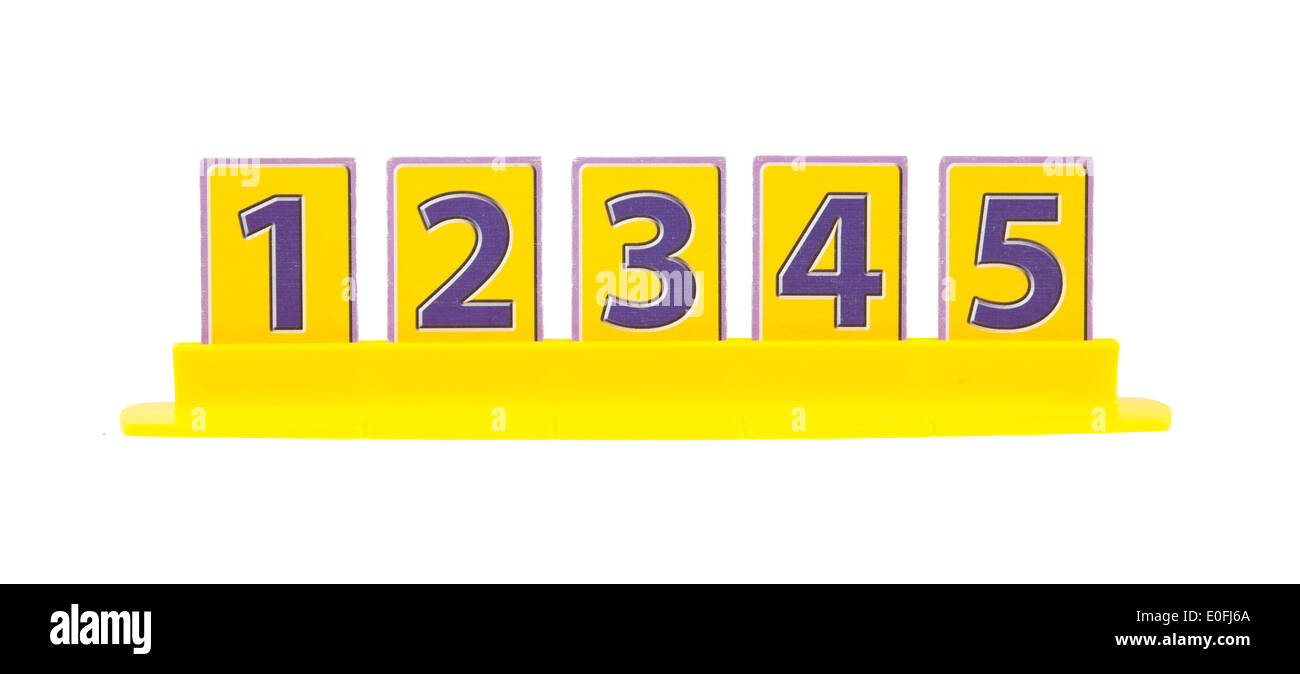 Rang eins bis fünf, Karten in einem Kunststoff-Halter platziert Stockfoto