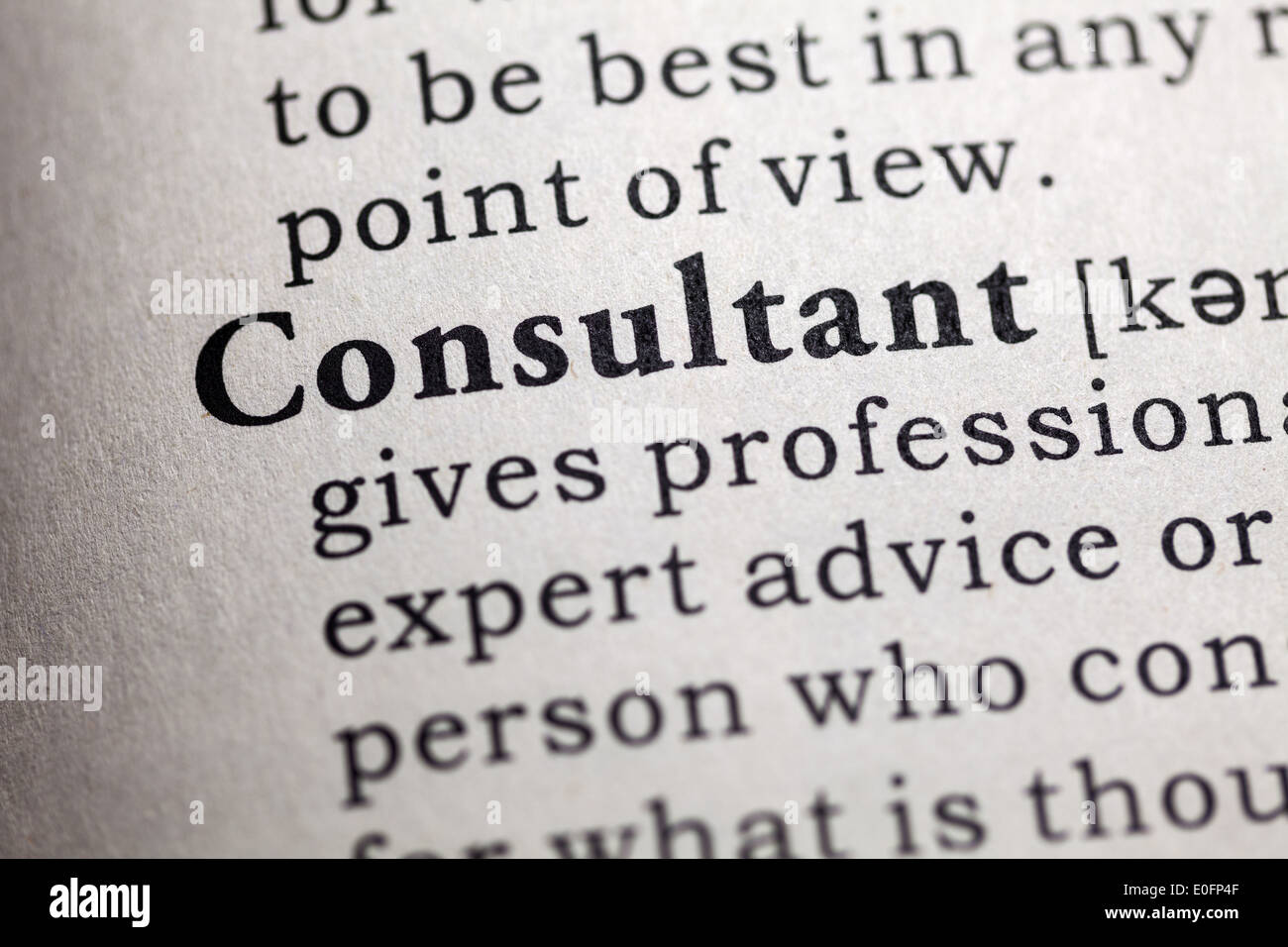 Gefälschte Wörterbuch, Wörterbuch-Definition des Wortes Beraters. Stockfoto